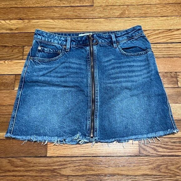 Free People We the Free Blue Denim Y2K Zip Mini Skirt Women’s Size 28 - Picture 1 of 4